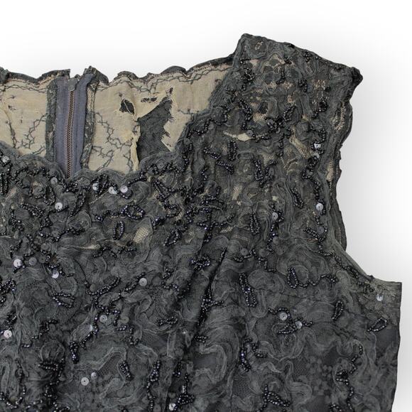 M/L Vintage Cocktail Dress KneeLength Lace Sequin Bead Taffeta UPCYCLE - Picture 3 of 8